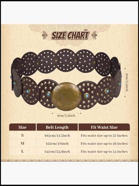 Wide Faux Leather Turquoise Disc Western Concho Belt main image 4